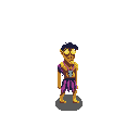 Bizu, a character in gold and purple clothing